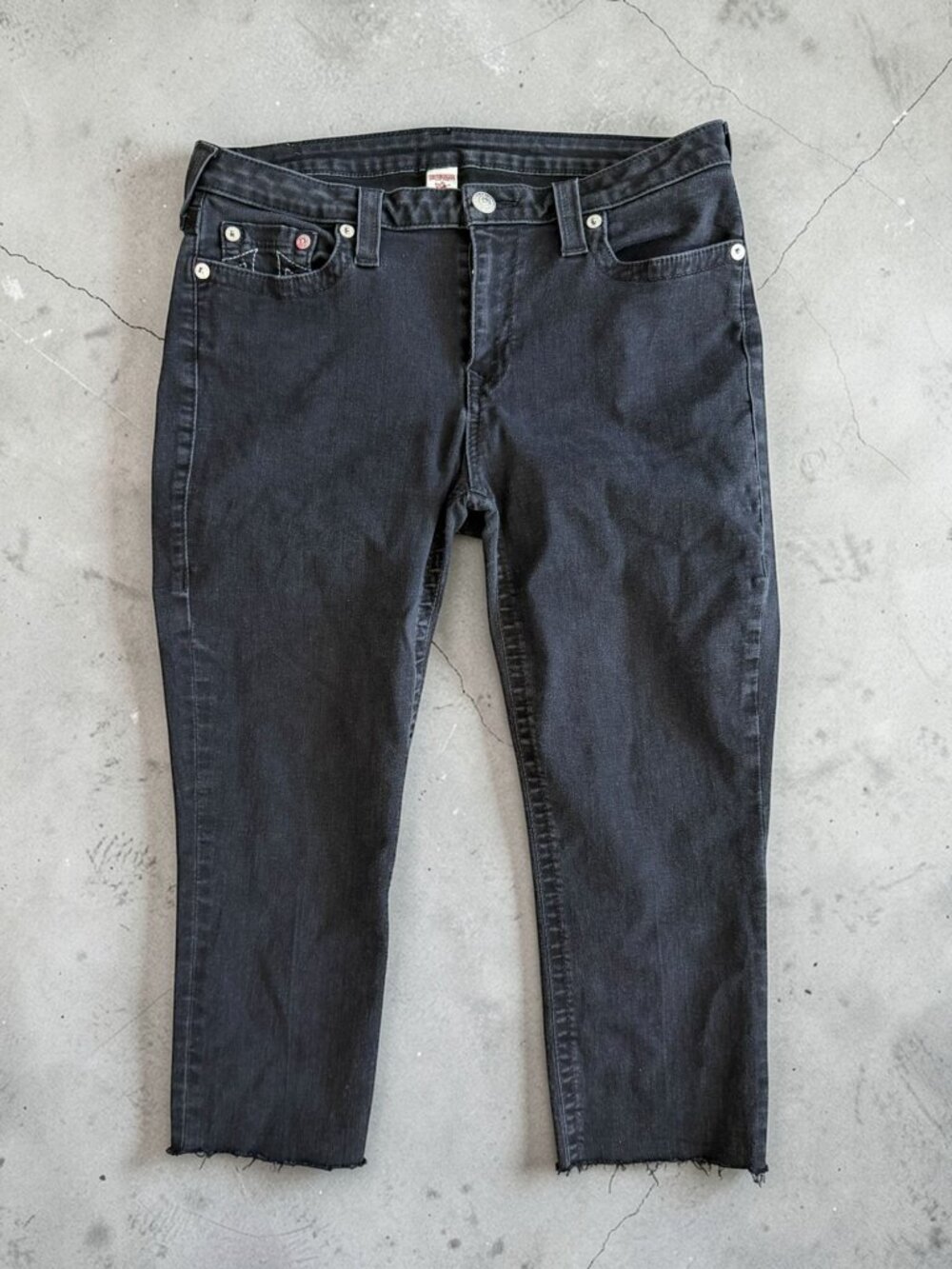 TRUE RELIGION Women’s Black Gray Crop Jeans Size 34